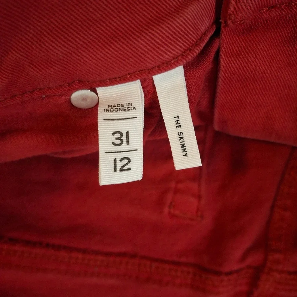 Loft Womens 12/31 The Skinny Jeans Red Raw Hem Stretch Denim‎ Pants